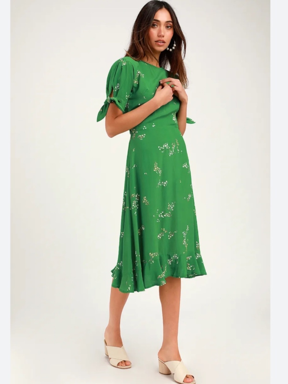 Faithfull The Brand Emilia Midi Dress Myrtille Floral Print Green L